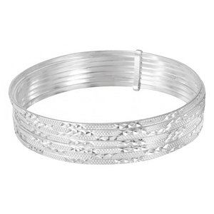 Silver 925 High Polished Diamond Cut Semanario Bangle Bracelet